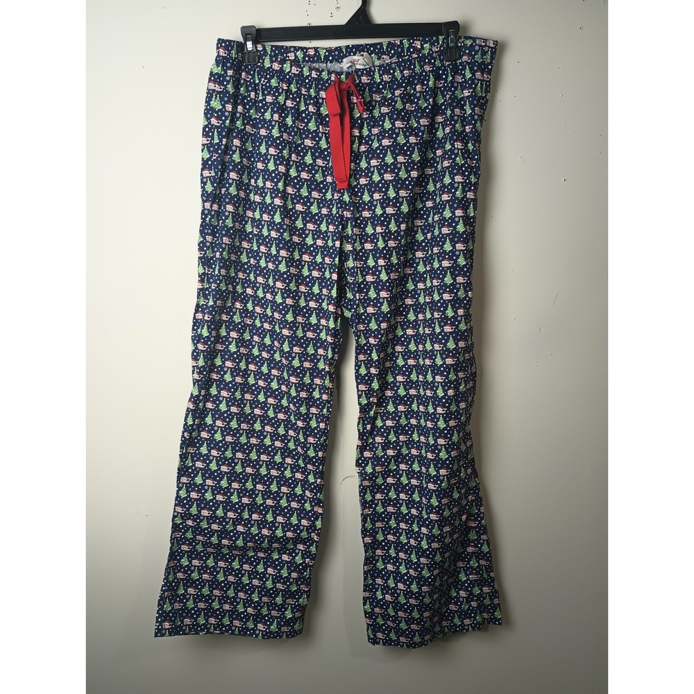 Vineyard Vines Mens XL Pajama Pants Navy Blue Christmas Whale Santa Hat Holiday